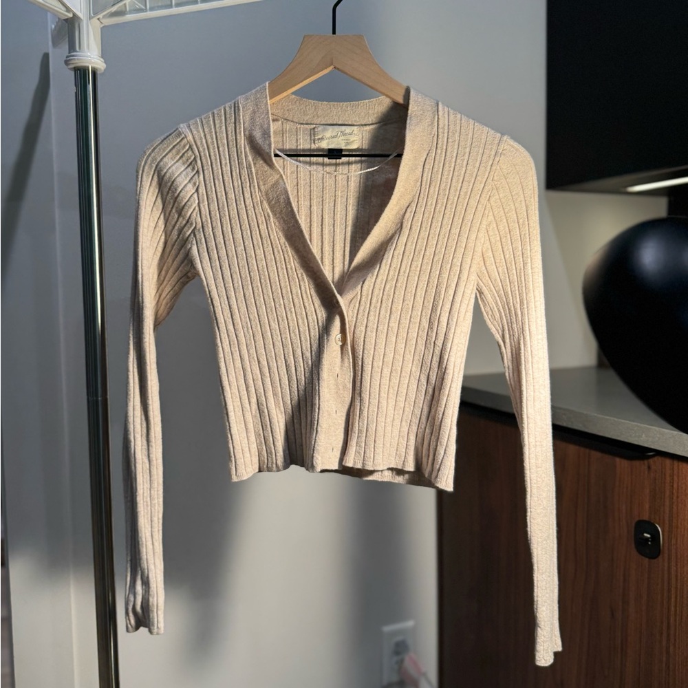 Women’s Universal Thread “Oat” Slim Mini Ribbed Cardigan Sweater Small